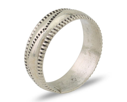 Navajo Hand Stamped Band 925 Silver 6.0 mm Native Artist Size 5.0 C.80's