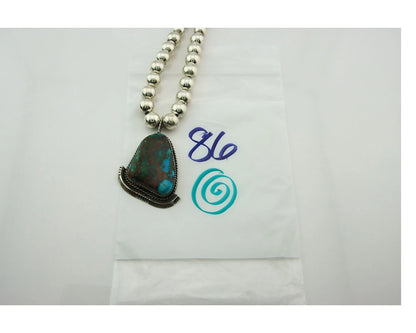 Navajo Necklace 925 Sterling Silver Nevada Turquoise Vintage 9mm 19in long C80s