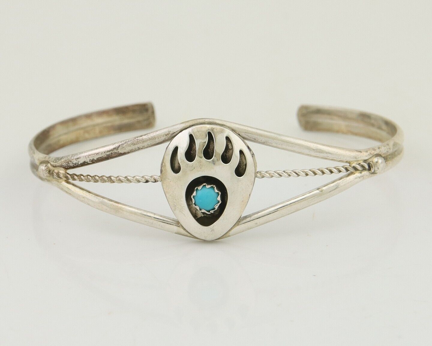 Navajo Paw Bracelet 925 Silver Blue Turquoise Native American Artist C.80's