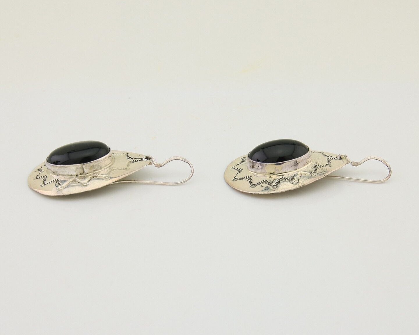 Navajo Handmade Earrings 925 Silver Onyx Artist Douglas Etsitty C.80's