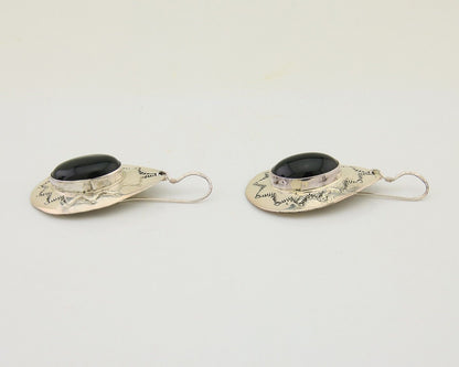 Navajo Handmade Earrings 925 Silver Onyx Artist Douglas Etsitty C.80's