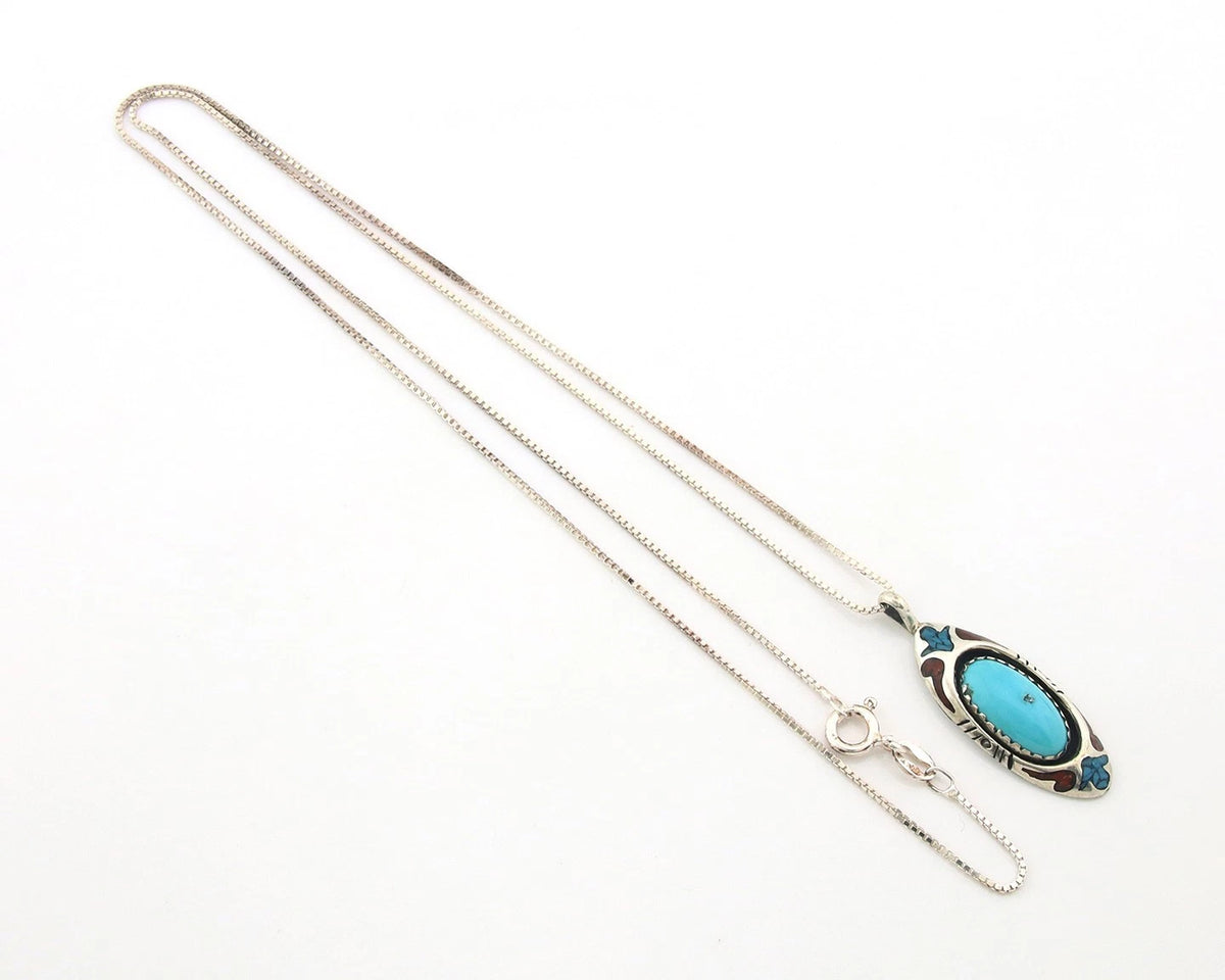 Navajo Necklace Sterling Silver Turquoise Vintage Signed TJW