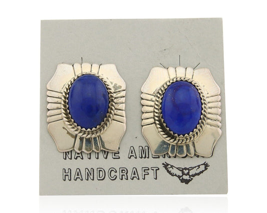 Navajo Earrings 925 Silver Handmade Natural Lapis Artist Signed Begay C.80's