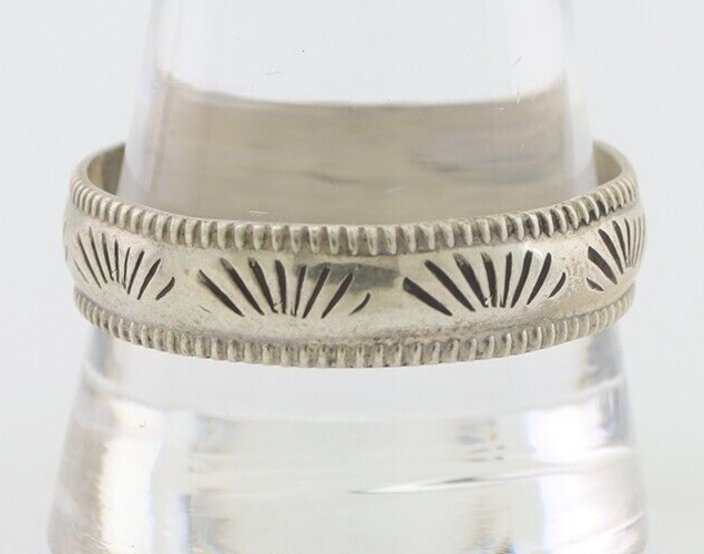 Navajo Hand Stamped Band 925 Silver 6.0 mm Signed Larry Chavez Size 12.75 C.80's