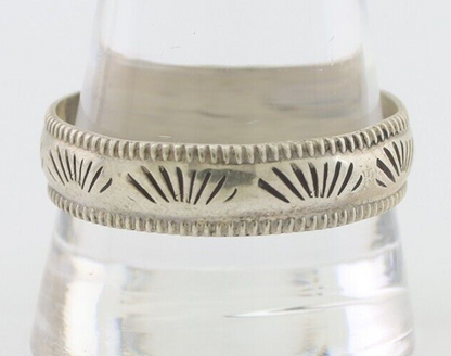 Navajo Hand Stamped Band 925 Silver 6.0 mm Signed Larry Chavez Size 12.75 C.80's