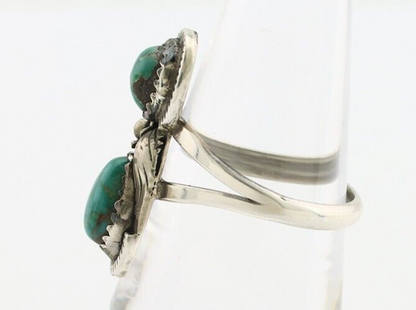 Navajo Ring 925 Silver Natural AAA Blue Turquoise Artist Signed Tom Willeto C80s