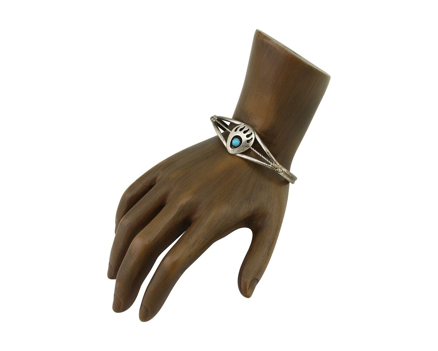 Navajo Paw Bracelet 925 Silver Blue Turquoise Native American Artist C.80's
