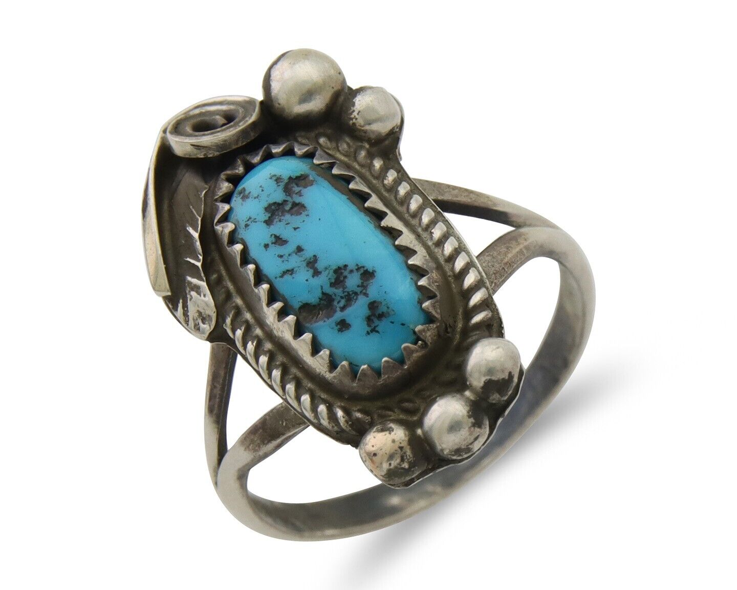 Navajo Ring 925 Silver Sleeping Beauty Turquoise Signed Justin Morris C.80's