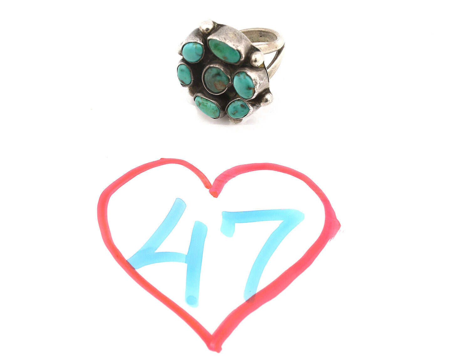 Navajo Ring .925 Silver Blue Turquoise Native American Artist C.1980's