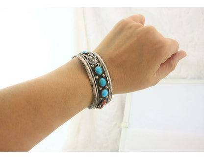 Navajo Cuff Bracelet Sterling Silver Natural Gemstone Vintage Native American