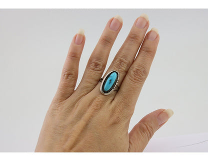Navajo Ring 925 Silver Sleeping Beauty Turquoise Native American Artist C.80's