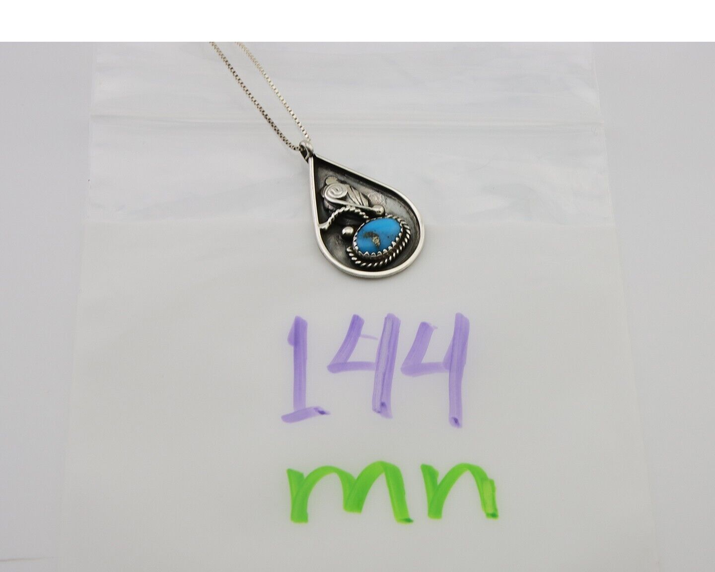 Navajo Necklace 925 Silver Natural Turquoise Artist Signed Jason Bahe C.80's