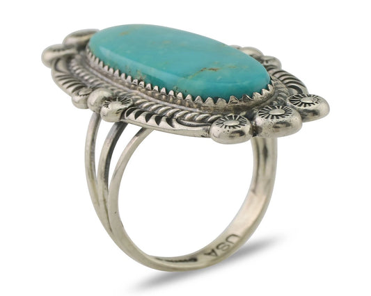 Navajo Ring 925 Silver Blue Gem Turquoise Native American Artist C.80's