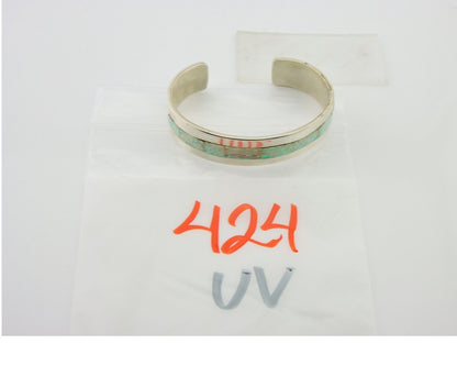 Navajo Bracelet 925 Silver Opal Cuff Artist Signed DD C.80's