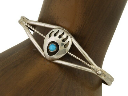 Navajo Paw Bracelet 925 Silver Blue Turquoise Native American Artist C.80's