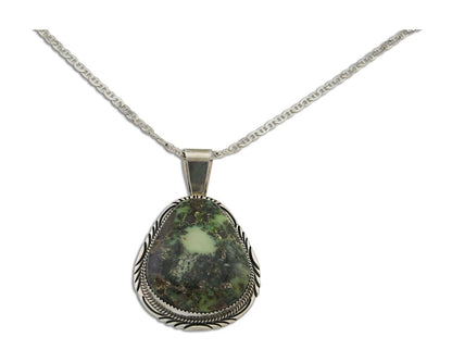 Navajo Necklace 925 Silver Natural Green Turquoise Artist Signed Mike Begay C80s