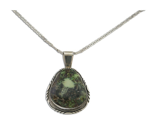 Navajo Necklace 925 Silver Natural Green Turquoise Artist Signed Mike Begay C80s