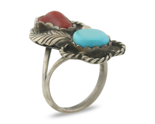 Vintage Navajo Ring 925 Sterling Natural Gemstones Signed Justin Morris Sz 7.0