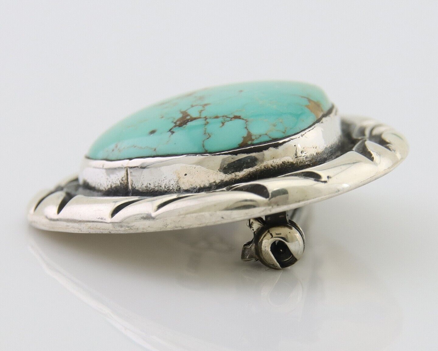 Navajo Pin 925 Silver Natural Mined Turquoise Artist Signed C Montoya C.80's