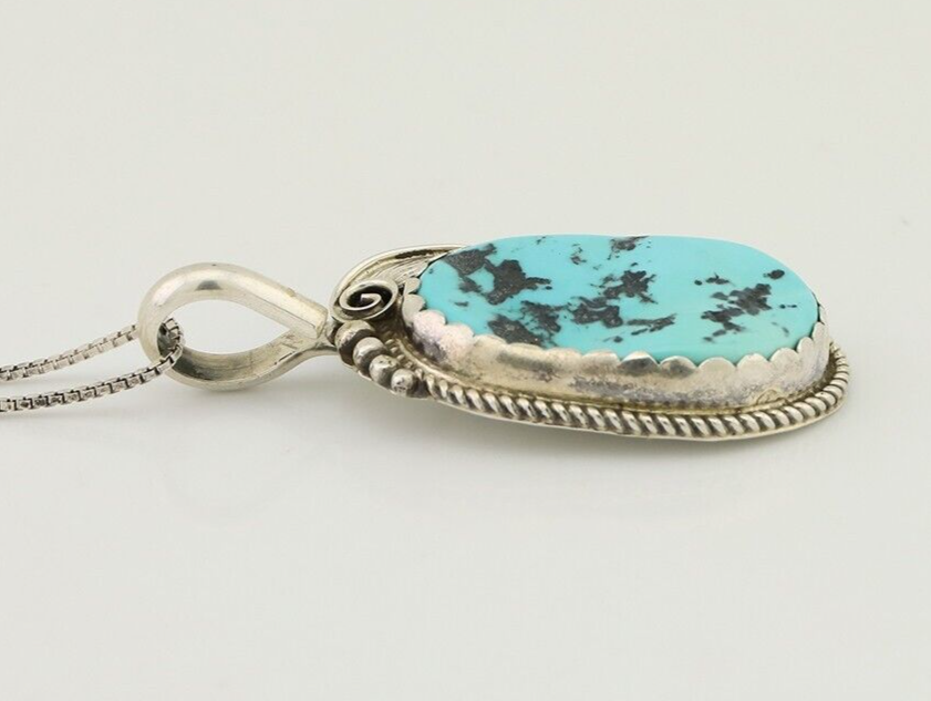 Navajo Necklace 925 Silver Sleeping Beauty Turquoise Signed Justin Morris C.90's