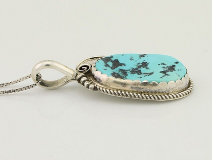 Navajo Necklace 925 Silver Sleeping Beauty Turquoise Signed Justin Morris C.90's