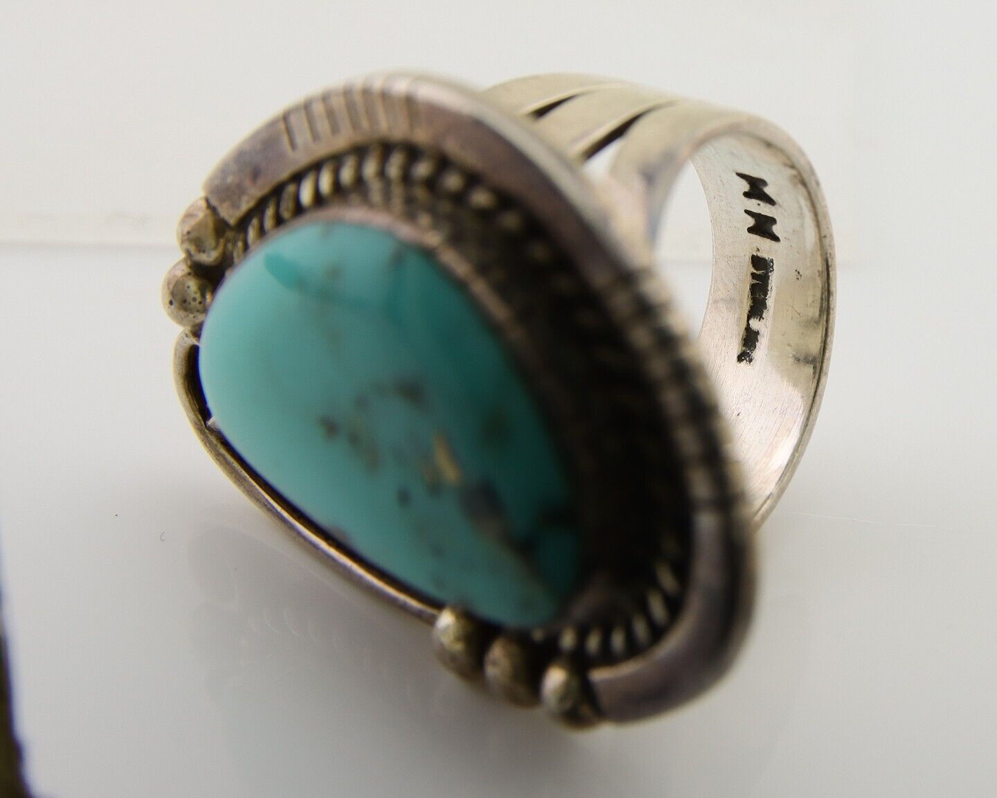 Navajo Ring 925 Sterling Silver Turquoise Signed MN C.80's