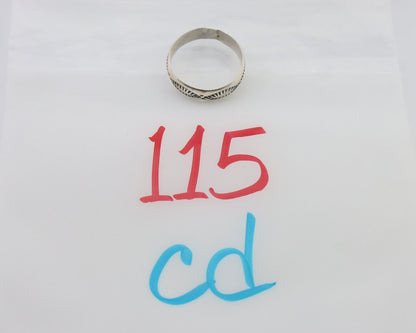 Navajo Hand Stamped Band 925 Silver 5.0 mm Signed Larry Chavez Size 8.35 C.80's