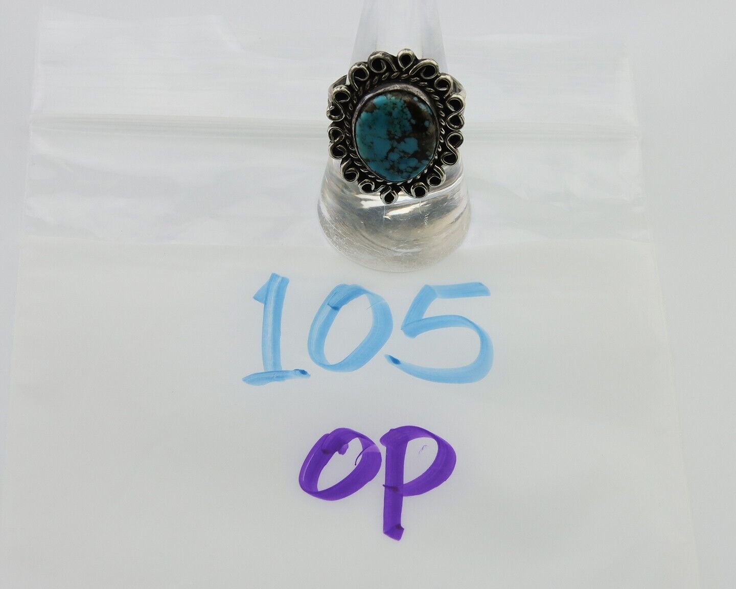 Navajo Ring 925 Silver Blue Turquoise Artist Siged Jerry Johnson C.80's
