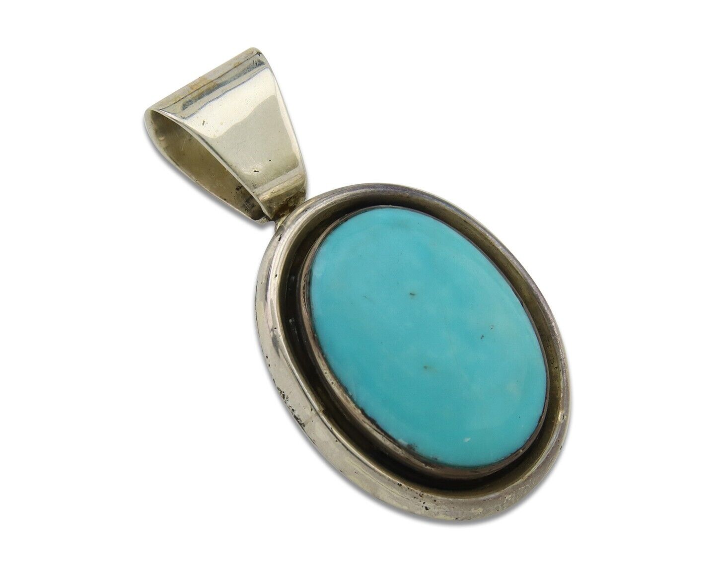 Navajo Pendant 925 Silver Natural Turquoise Handmade Native American Artist C80s