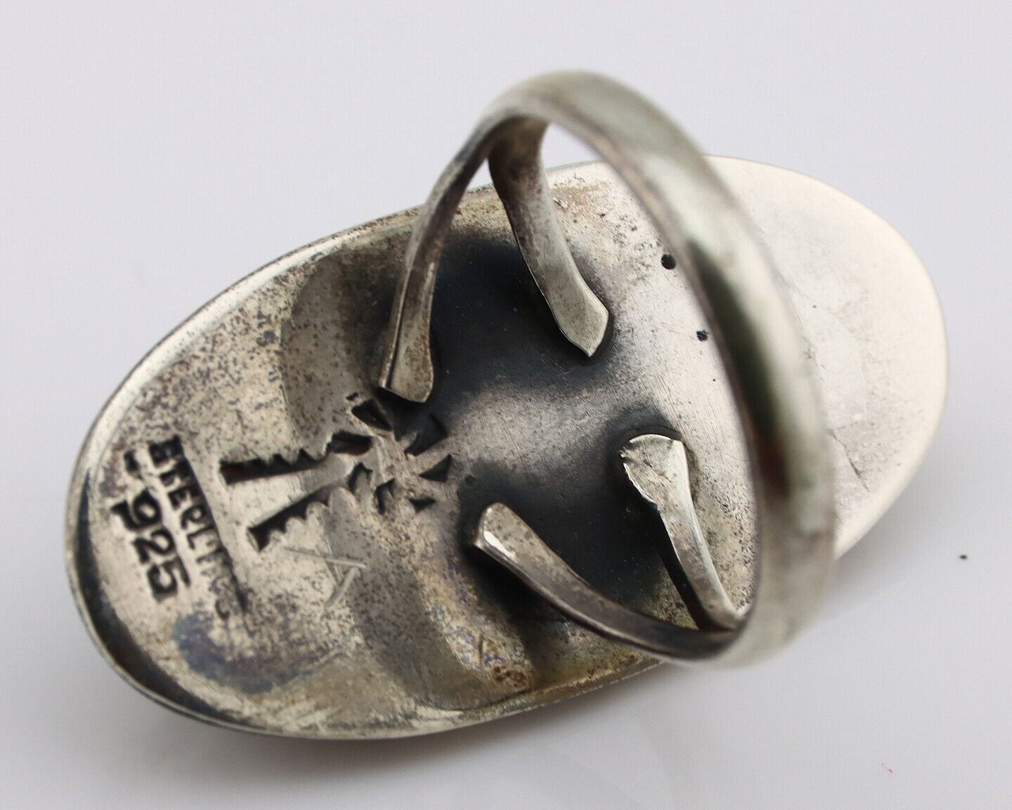 Navajo Ring 925 Silver Blue Spiderweb Turquoise Native American Artist C.80's
