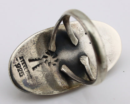 Navajo Ring 925 Silver Blue Spiderweb Turquoise Native American Artist C.80's