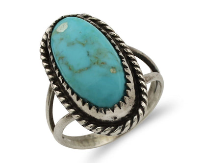 Navajo Ring 925 Silver Kingman Turquoise Native American Artist C.80's