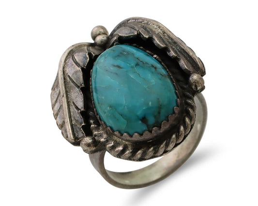 Navajo Handmade Ring 925 Silver Blue Turquoise Native American Artist C.80's
