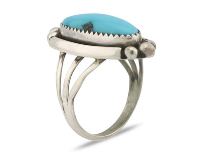 Navajo Ring .925 Silver Sleeping Beauty Turquoise Signed SkyStone Creations C80s