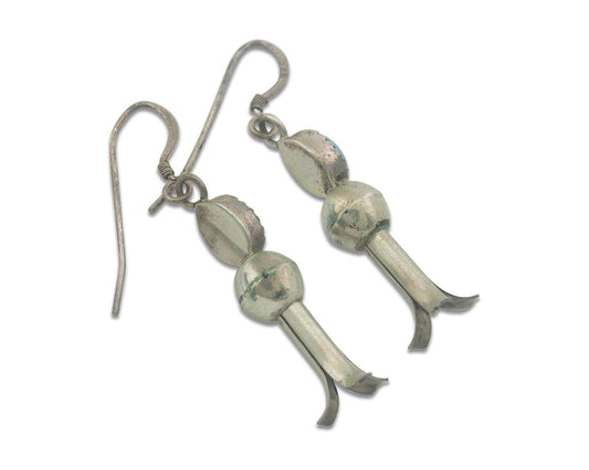 Navajo Squash Earrings 925 Silver Natural Turquoise Native American Artist C80s