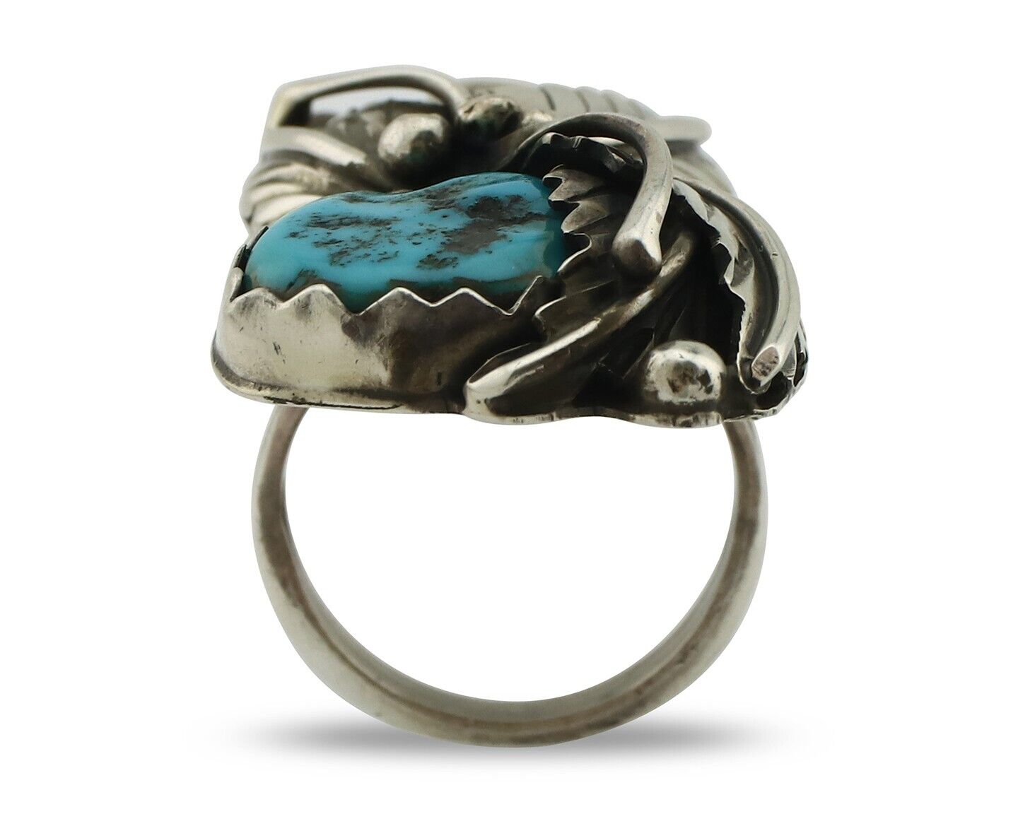 Navajo Ring 925 Silver Sleeping Beauty Turquoise Artist Signed DL C.80's