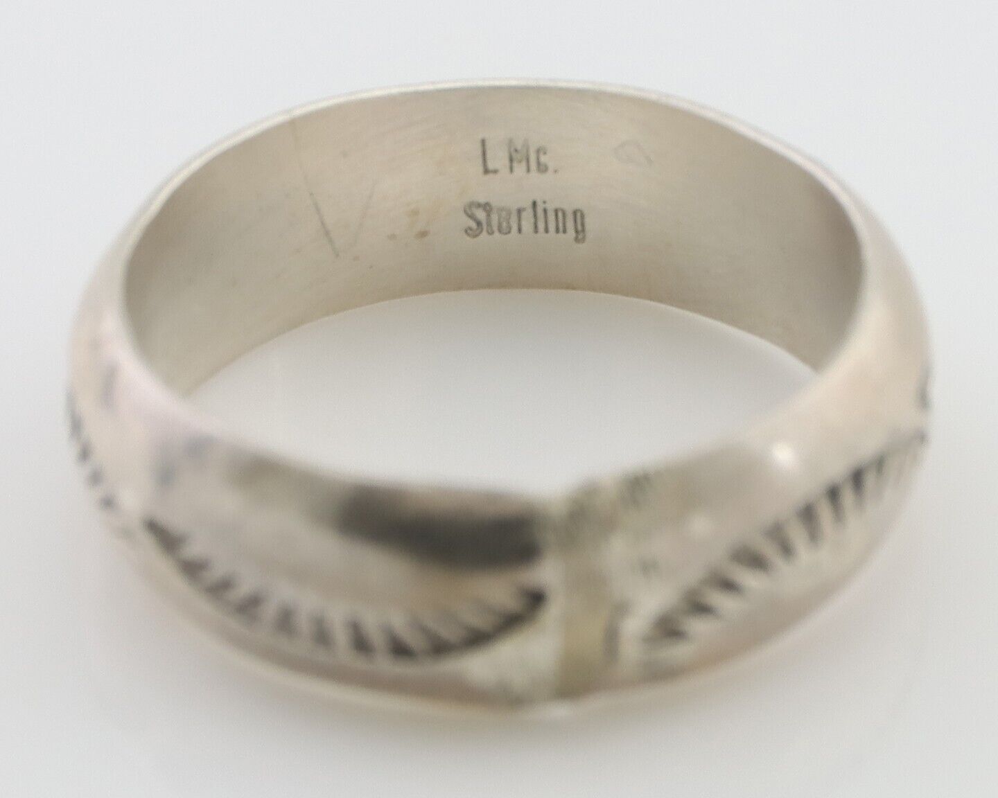 Navajo Hand Stamped Band 925 Silver 6.0 mm Signed Larry Chavez Size 7.5 C.80's