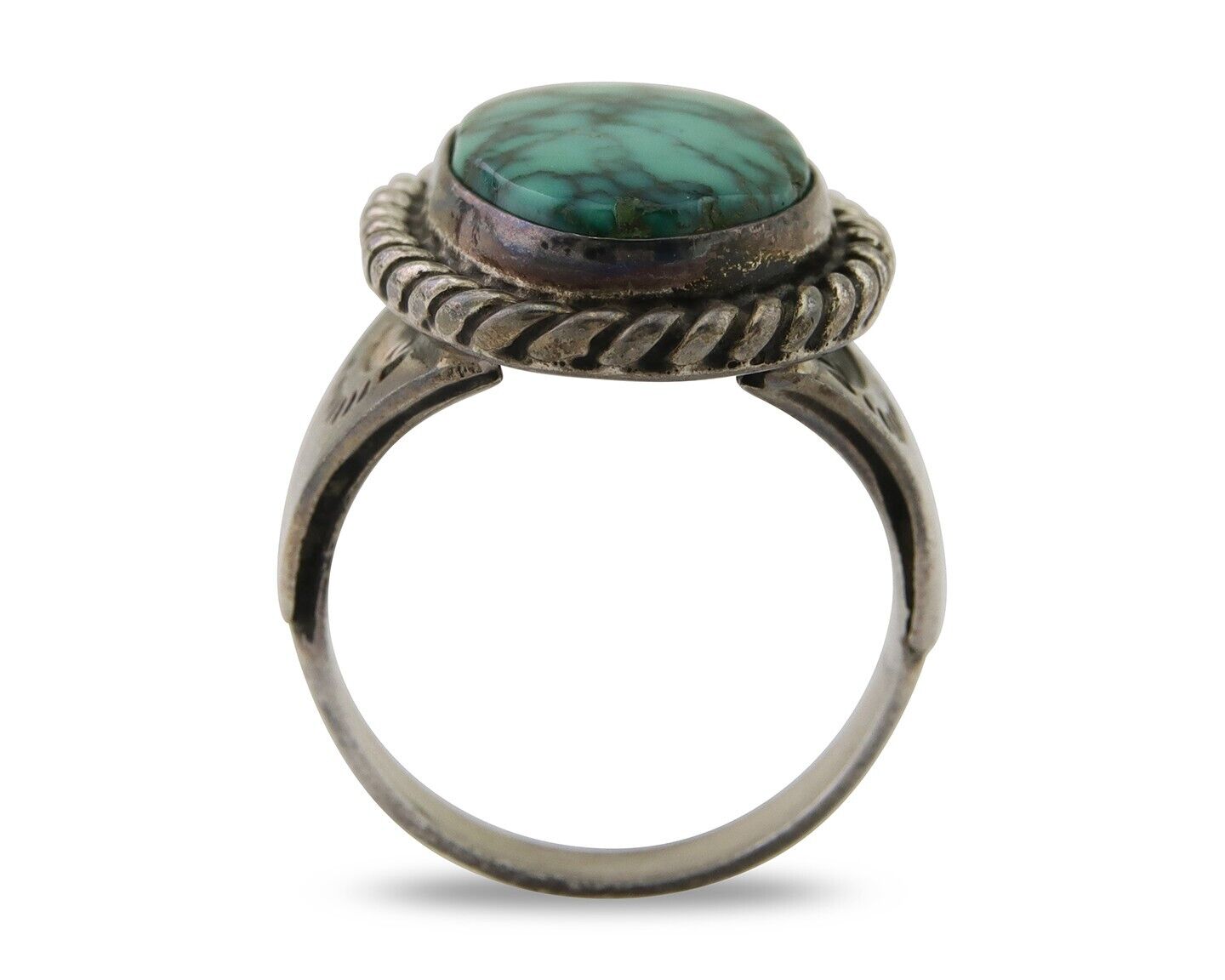 Navajo Ring 925 Silver Spiderweb Turquoise Signed Sunset C.80's