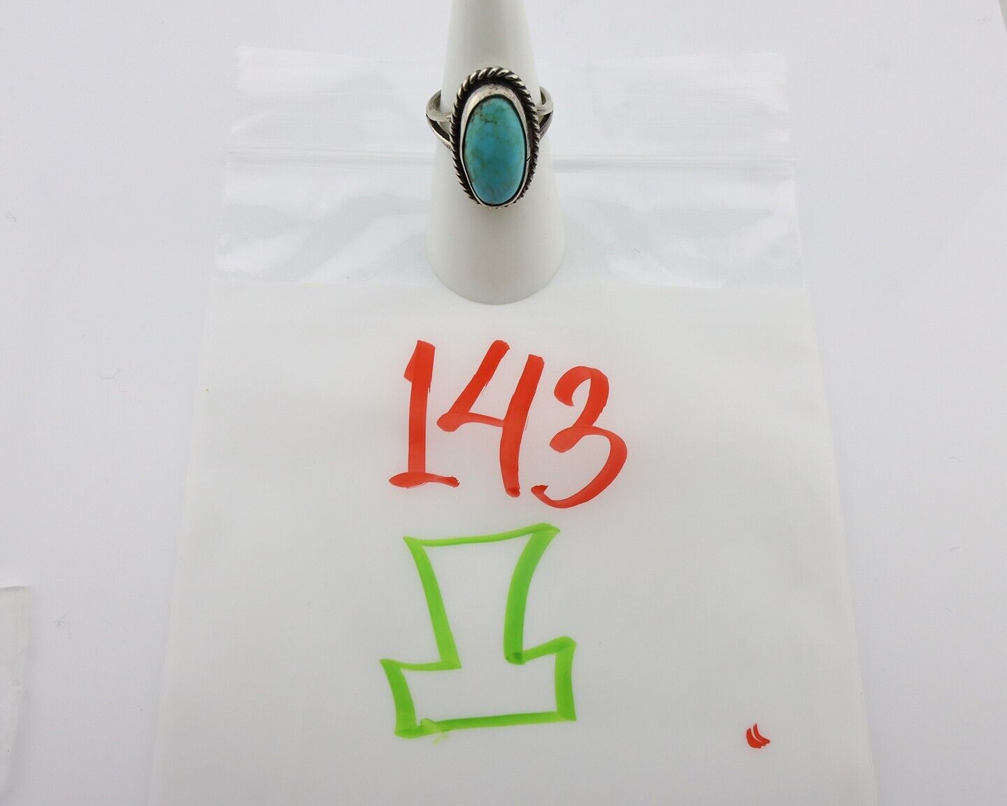 Navajo Ring 925 Silver Kingman Turquoise Native American Artist C.80's