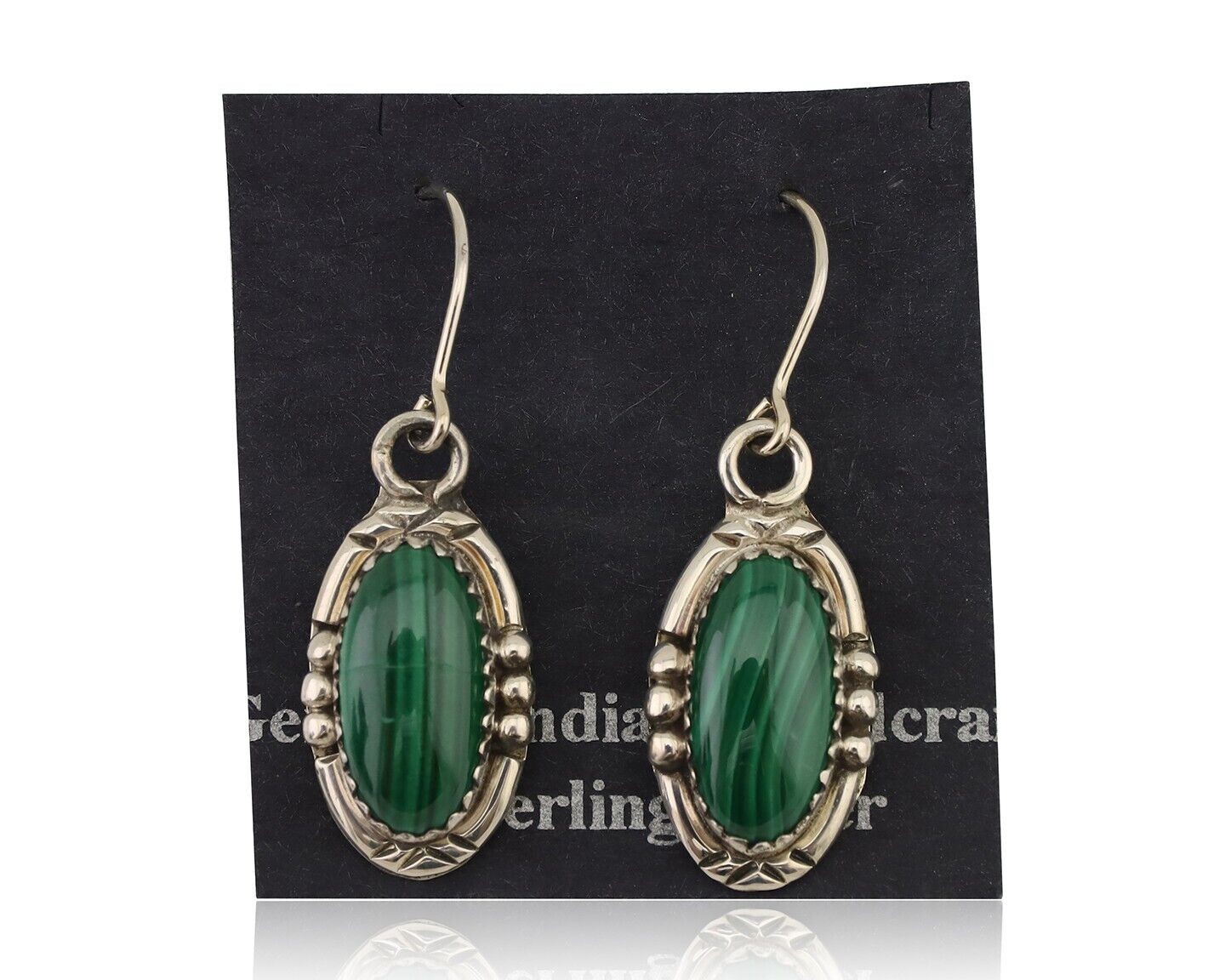 Navajo Earrings 925 Silver Natural Malachite Native American Artist C.80's