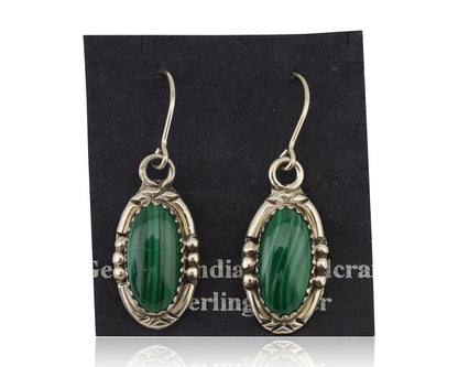 Navajo Earrings 925 Silver Natural Malachite Native American Artist C.80's