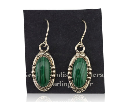 Navajo Earrings 925 Silver Natural Malachite Native American Artist C.80's