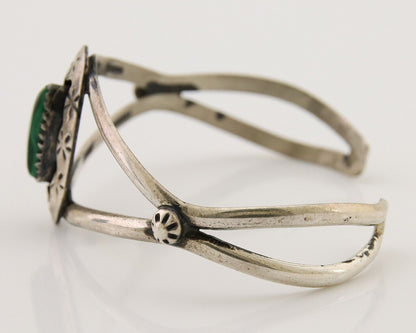 Navajo Hand Stamped Cuff Bracelet Malachite 925 Silver Artist Signed IJC C.80's