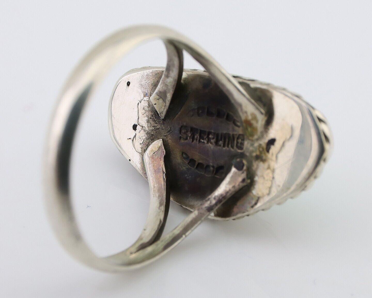 Navajo Ring 925 Silver Kingman Turquoise Artist Signed Rabbit Sticks C.80's