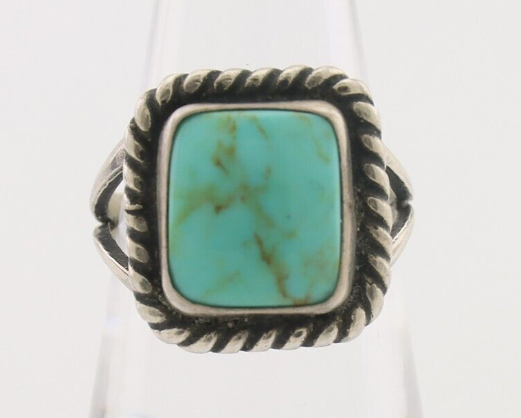 Navajo Ring 925 Silver Natural Green Turquoise Artist Signed Apache Mfg C.80's