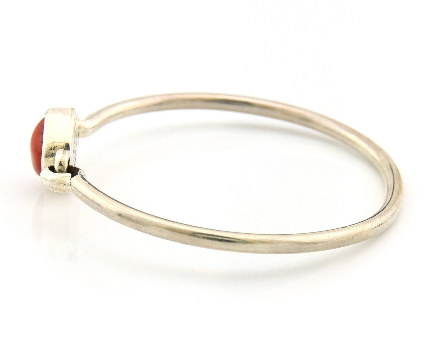 Navajo Bracelet Sterling Silver Natural Red Coral Artist Signed Sunrise