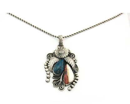 Navajo Necklace Sterling Silver Turquosie & Oyster Authentic Signed Gomez