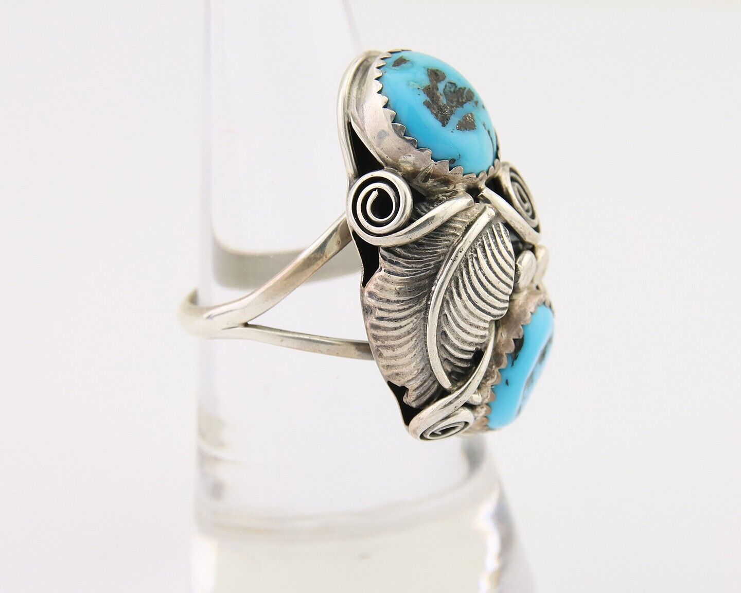 Navajo Ring .925 Silver Sleeping B Turquoise Artist Signed MP C.80's