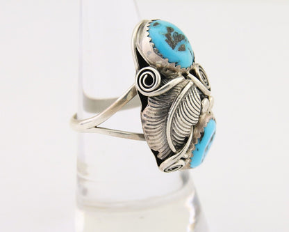 Navajo Ring .925 Silver Sleeping B Turquoise Artist Signed MP C.80's