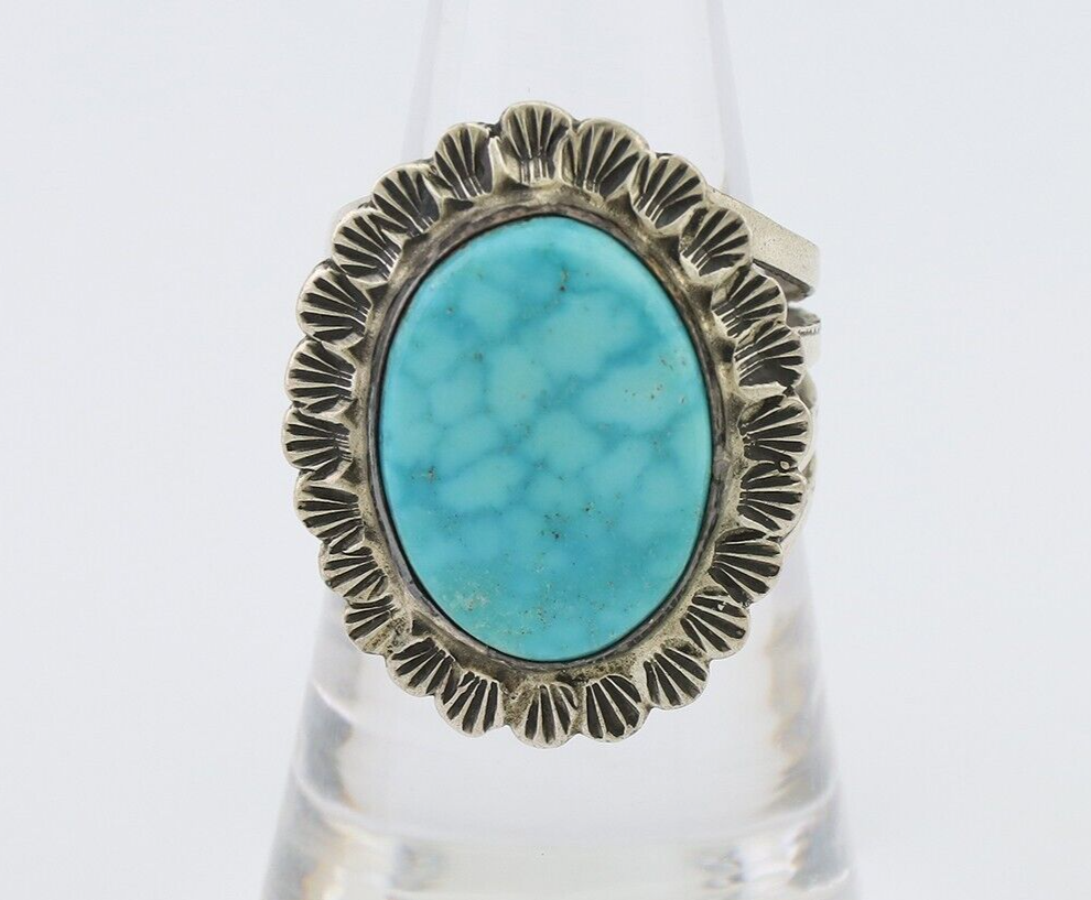 Navajo Ring 925 Silver Spiderweb Turquoise Signed Allison Lee C.80's